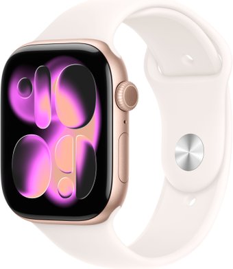 Умные часы Apple Watch Series 11 46 мм (алюминиевый корпус, розовое золото/легкие румяна, спортивный силиконовый ремешок S/M)