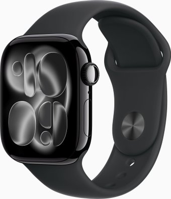 Умные часы Apple Watch Series 11 42 мм (алюминиевый корпус, черный/черный, спортивный силиконовый ремешок M/L)