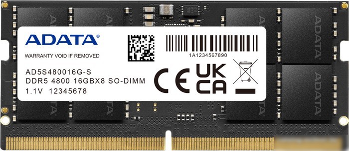 Оперативная память A-Data 8ГБ DDR5 4800 МГц AD5S48008G-S